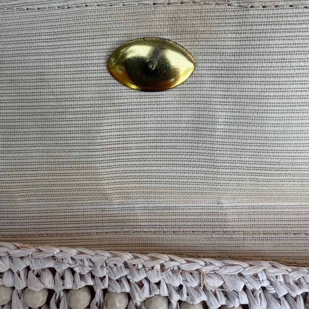 Barbara Lee Vintage Beaded Raffia Clutch Tan Beige Good Woven Made in Italy - Picture 9 of 12